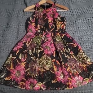 Gianni Bini metallic  shimmery floral A line dress